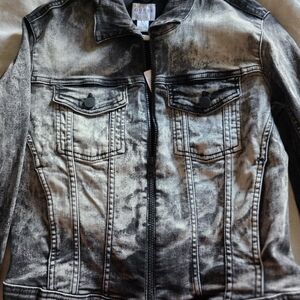 GUESS Vintage Denim Jacket, Black/ Gray Ink Splatter Wash Style, Never Worn